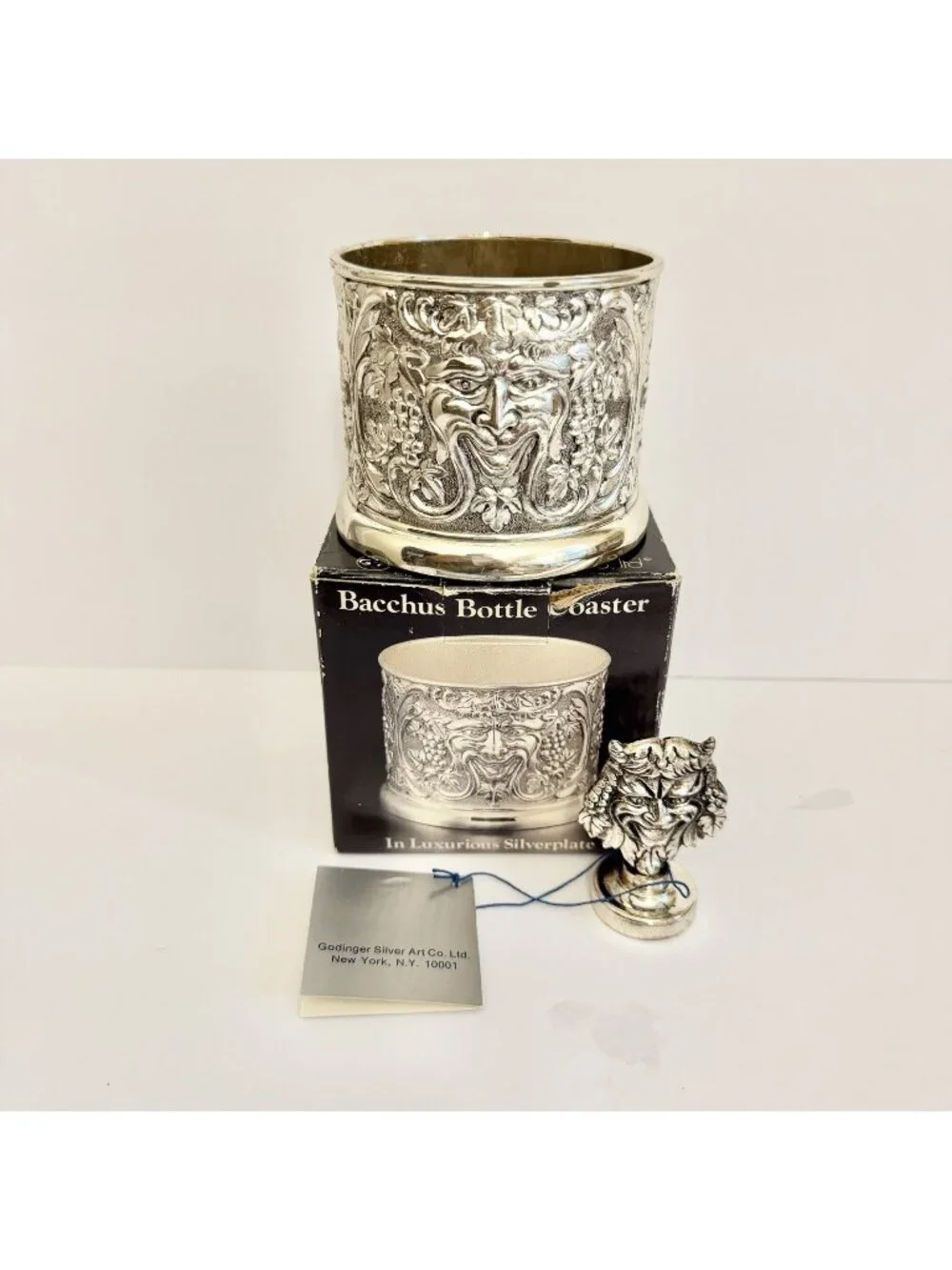 Godinger 1982 Bacchus Silverplate Wine Bottle Coaster Dionysus Greek Mythology